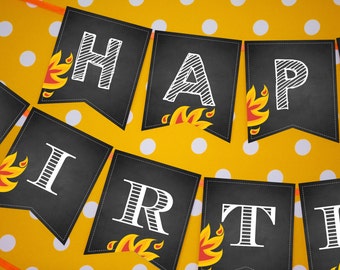 Chalkboard Fireman / Firefighter Happy Birthday Banner - Instant Download and Edit at home with Adobe Reader - Print at home