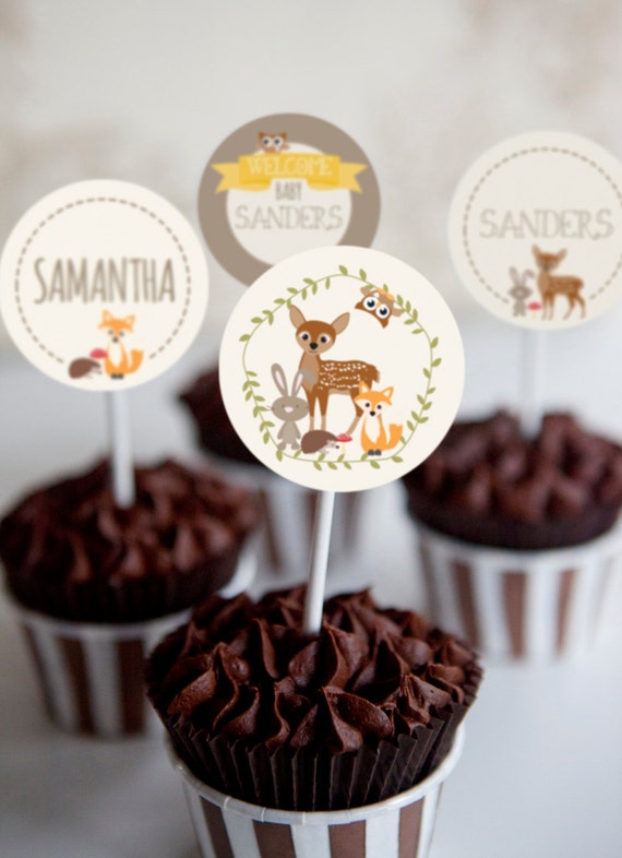 Woodland Baby Shower Cupcake Toppers Woodland Toppers Etsy