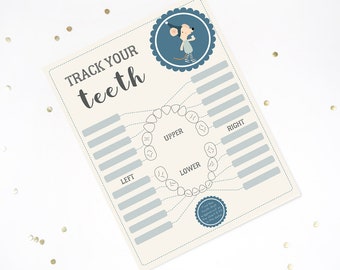 Tooth Mouse Lost Tooth Chart - Track Your Teeth - Official Tooth Mouse Printable - Blue for boys - Instant Download and Edit with Adobe