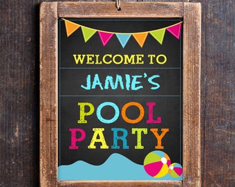 Summer Pool Party Door Sign - Pool Party - Instant Download - Editable File - Personalize at home with Adobe Reader