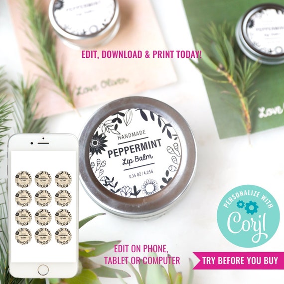 Lip Balm Labels - DIY Gift Labels and Recipe - Homemade Gifts - Instant Download & Edit File with Corjl Il_570xn