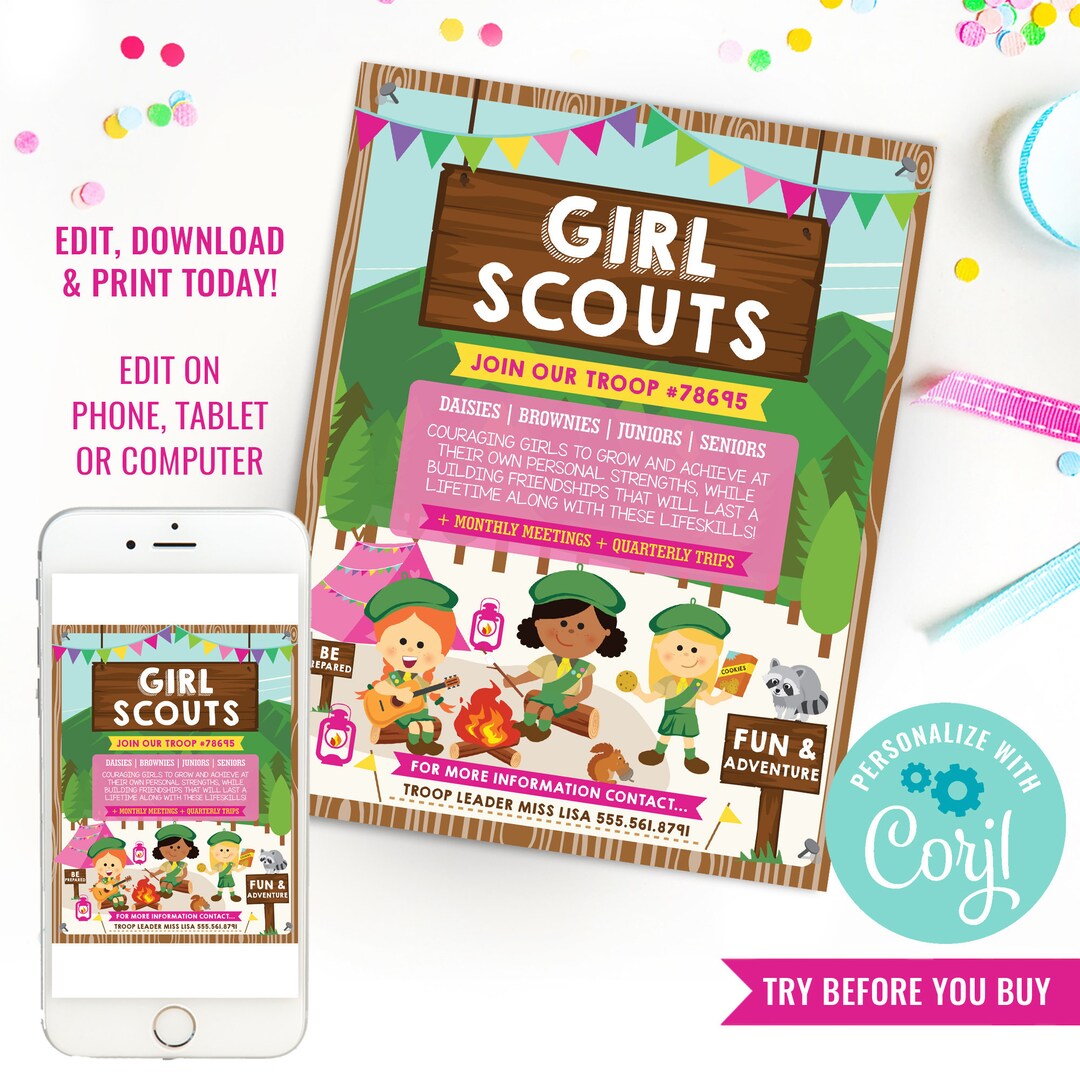 Girl Scouts Recruitment Flyer Printable Girl Scout Etsy