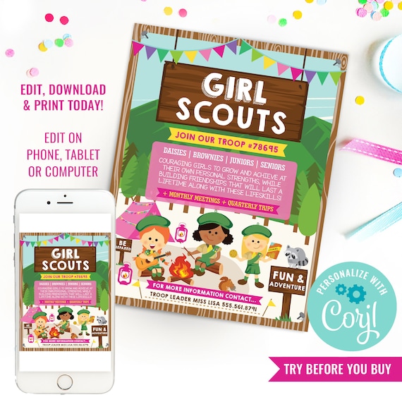 Girl Scouts Recruitment Flyer Printable - Girl Scout Recruitment Poster - Join The Troop Flyer - Instant Download & Edit File with Corjl Il_570xn
