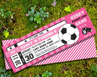 Girl Soccer Party Ticket Invitation - Pink Soccer Invitation - Girl Soccer Invitation - Instant Download and Edit at home with Adobe Reader