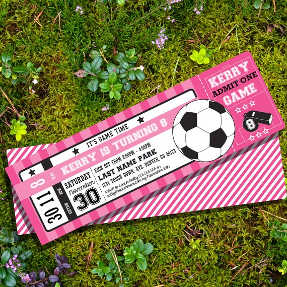 Girl Soccer Party Ticket Invitation - Pink Soccer Invitation - Girl Soccer Invitation - Instant Download and Edit at home with Adobe Reader Il_570xn