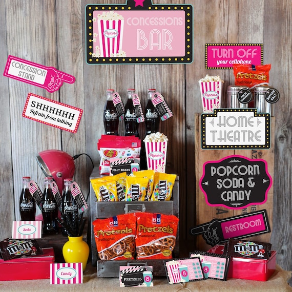 Movie Night Party Concession Stand - Girls Movie Night Candy and Soda Store - Instant Download and Edit Il_570xn