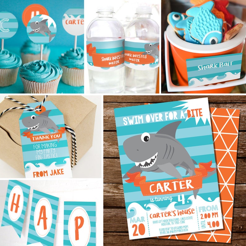 Shark Party Decorations Shark Party Printable Decor Shark DIY Decor Shark Invitation Instant Download Editable File image 1