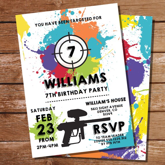 Paintball Birthday Party Invitation for a Boy - Lazer Tag Party Invitation - White Background - Instant Download and Editable File Il_570xn