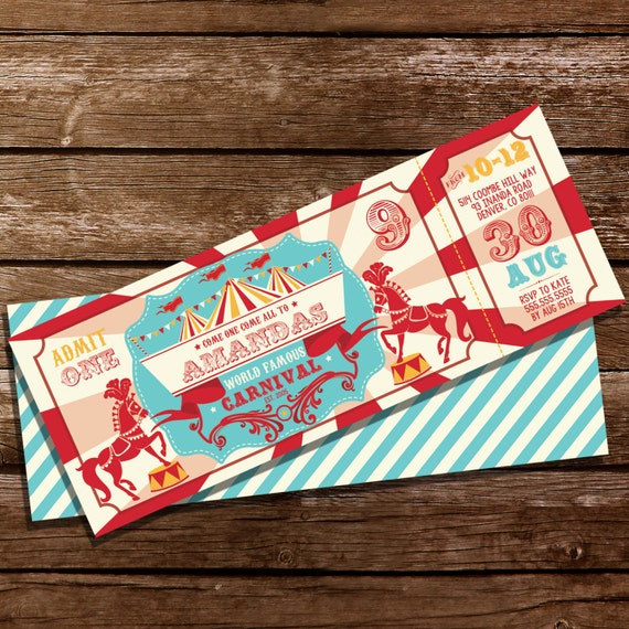 Carnival Ticket Invitation - Circus Invitation - Carnival Party Invitation - Instant Download and Edit File at home with Adobe Reader Il_570xn