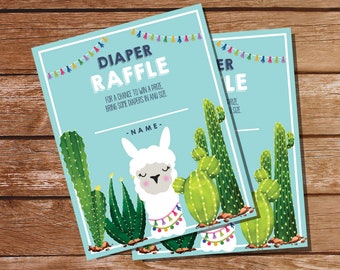 Llama Baby Shower Diaper Raffle Cards for a Boy - Cute Llama Baby Shower Game - Instant Download and Edit File at home with Adobe Reader