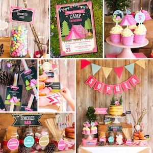 Girls Glamping Party Full Printable Set - Camp Out - Glamping Editable - Instant Download and Editable File - Personalize with Adobe Reader