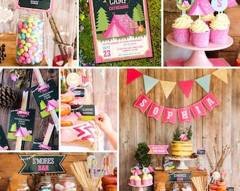 Girl Birthday Party Glamping Party Decor Printables Camp Out Decor Glamping Instant Download Edit File with Adobe Reader