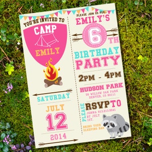 Camping Party Invitation for a Girl - Camp Out - Glamping Editable - Instant Download - Editable File -Personalize at home with Adobe Reader