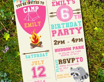 Girls Camping Party Invitation Summer Camp Out Glamping Party Invite Instant Download Edit File in Adobe Reader