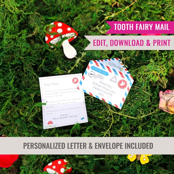 Fairy Garden Mail - Mini Tooth Fairy Note and Envelope Template - Instant Download & Edit File with Corjl Il_570xn