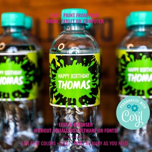 Paintball Birthday Party Water Bottle Labels for a Boys Paintball Party Drinks Labels Instant Download & Edit File with Corjl image 2