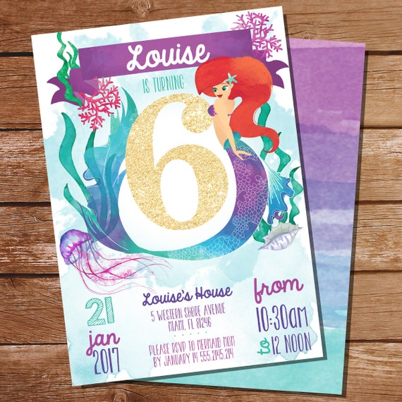 Mermaid/Under the Sea 6th Birthday Party Invitation - Watercolor Mermaid Invitation - Instant Download and Edit File with Adobe Reader Il_570xn