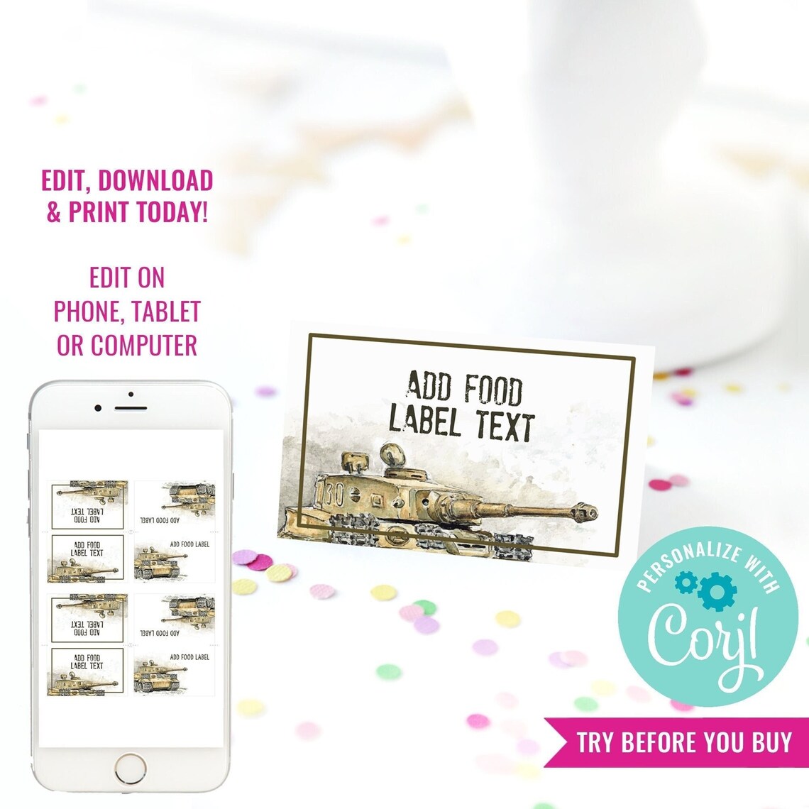 Army Tank Birthday Party Food Labels for a Boy Vintage Army Etsy