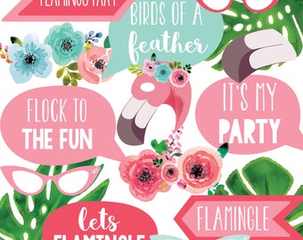 Flamingo Party Photo Booth Props - Flamingo Party Decorations - Instant Download File