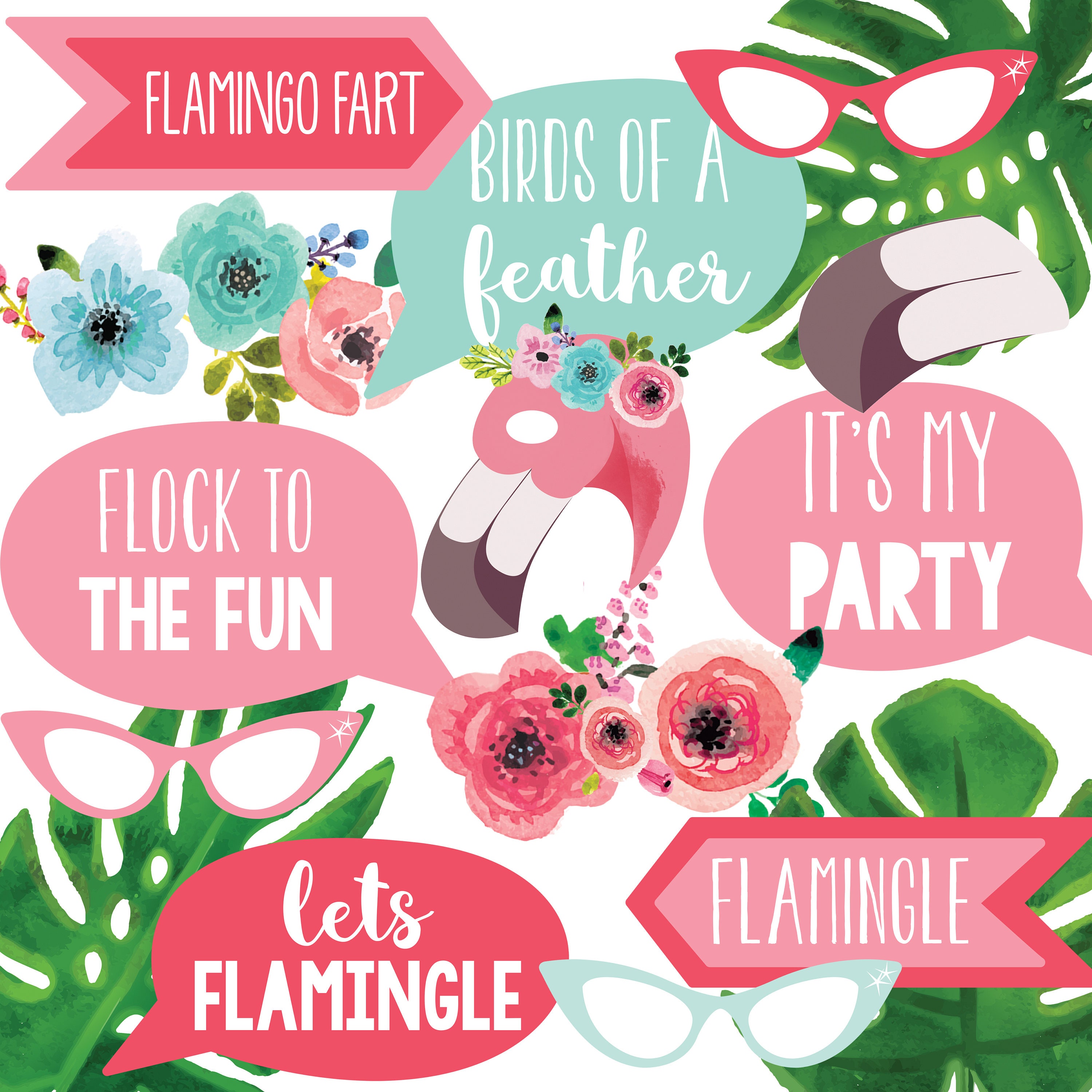 Flamingo Party Photo Booth Props Flamingo Party Decorations Instant Download File