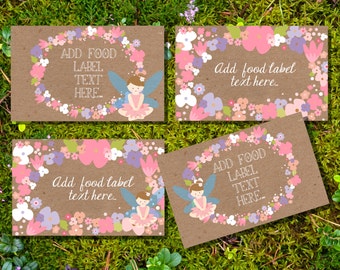 Flower Fairy Party Tent Cards, Food Labels, Buffet Cards, Food Tags, Labels - Kraft Labels - Instant Download File - Edit and Print at Home!