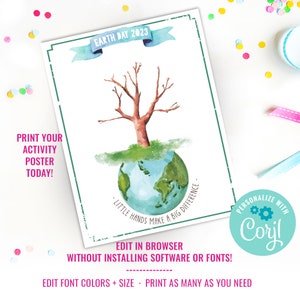 Earth Day Handprint Craft Hand Art Handprint Earth Day Art Save the Earth Recycle Kids Activity Instant Download Edit File with Corjl image 2