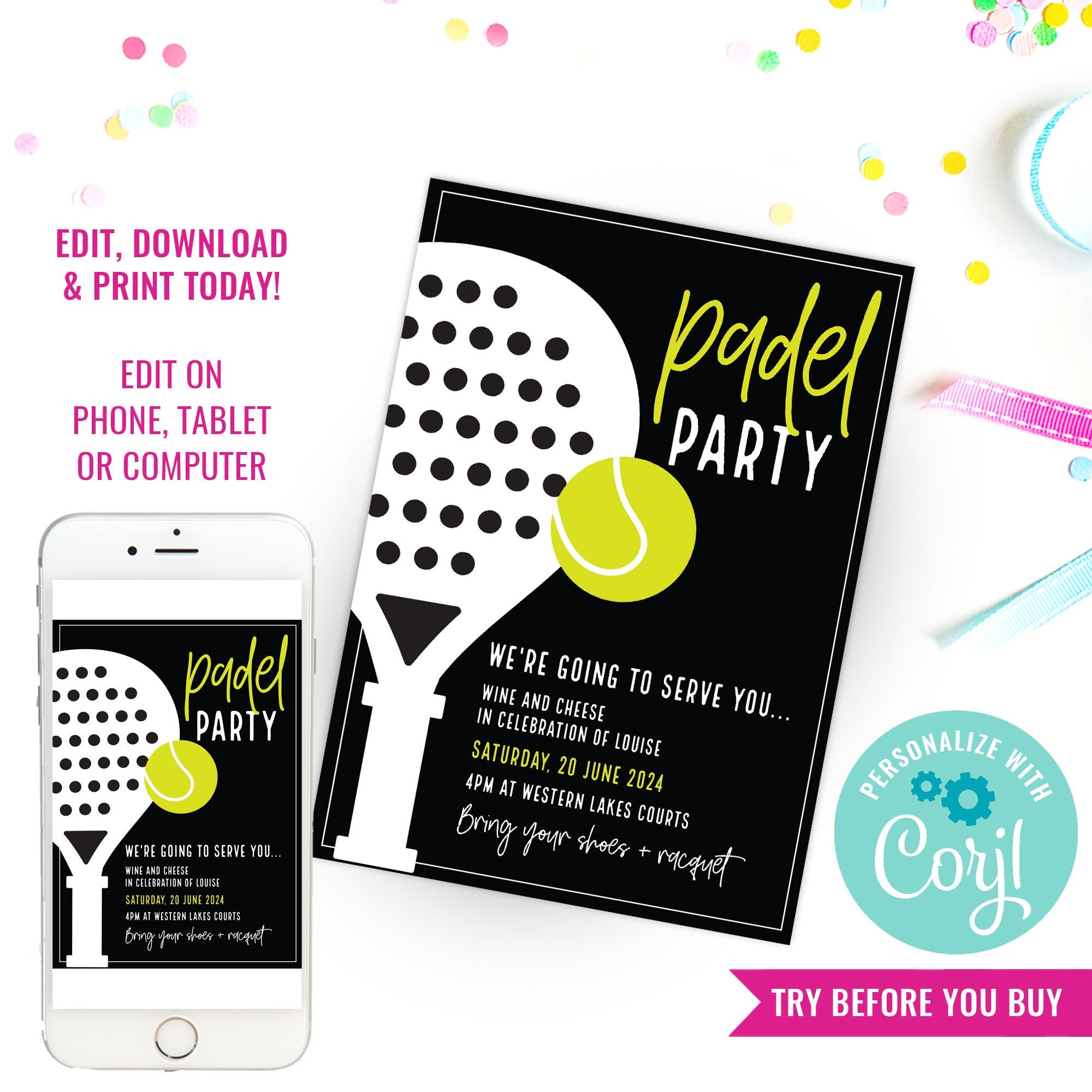 Padel Party Invitation for Adults Paddle Birthday Invite Teen ...
