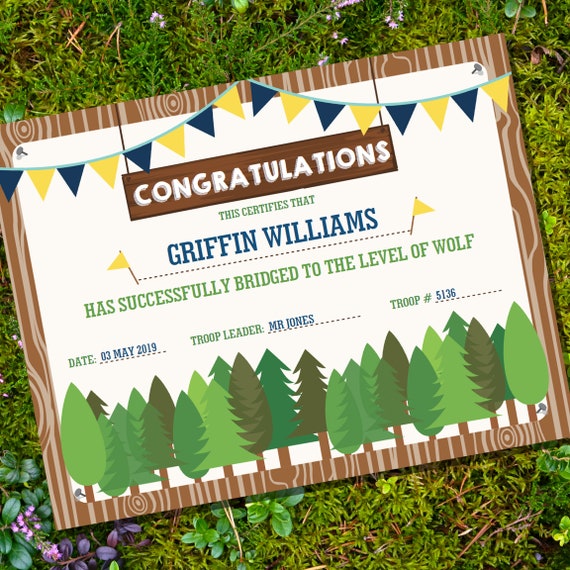 Boy Scout Bridging Ceremony Certificate - Boy Scout Certificate - Editable Certificate - Instant Download and Edit File with Adobe Reader Il_570xn