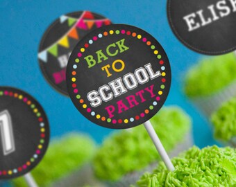 Back to School Camp Out Party Cupcake Toppers - Set of 12 - Instantly Downloadable and Editable File - Personalize at home with Adobe Reader