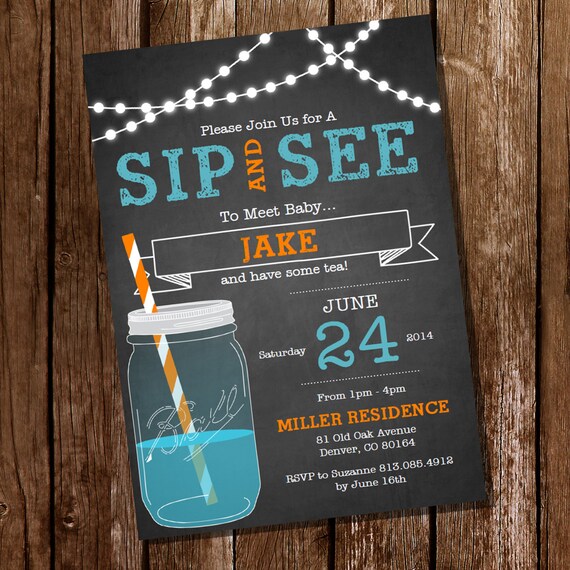 Chalkboard Sip and See Invitation - Meet The Baby Invitation - Instant Download and Editable File - Personalize at home with Adobe Reader