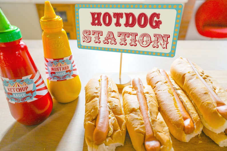 Hot Dog Station Printables Carnival Party Decorations Etsy