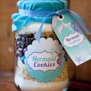 Mermaid Cookies Labels and Tags Mermaid Party Favors DIY Instantly Downloadable and Editable File Personalize with Adobe Reader image 1
