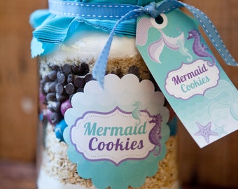 Mermaid Cookies - Labels and Tags - Mermaid Party Favors DIY - Instantly Downloadable and Editable File - Personalize with Adobe Reader