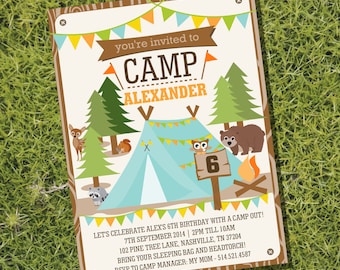 Camping Tent Party Invitation for Boys and Girls - Camp Out - Instant Download and Editable File - Personalize at home with Adobe Reader