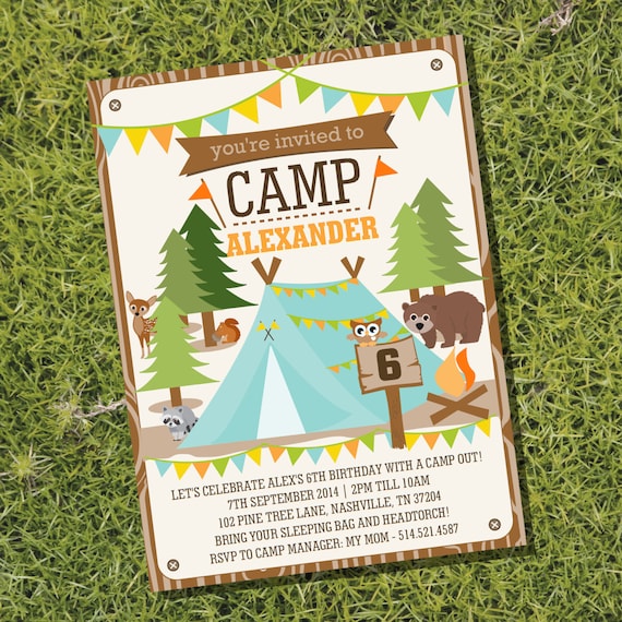 Camping Tent Party Invitation for Boys and Girls - Camp Out - Instant Download and Editable File - Personalize at home with Adobe Reader Il_570xn