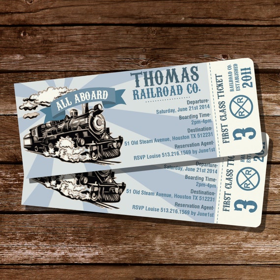 Train Party Ticket Invitation - Train Ticket Invitation - Instantly Downloadable and Editable File - Personalize at home with Adobe Reader Il_570xn