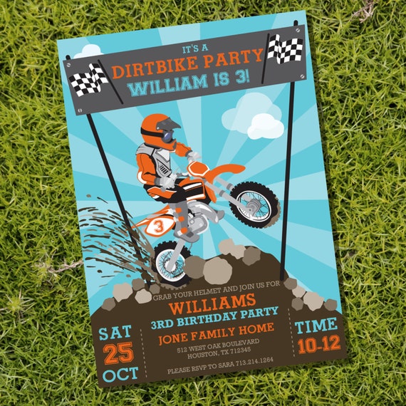Dirt Bike Party Invitation - Motorbike Party - Motocross Party - Instant Download and Editable File - Personalize with Adobe Reader Il_570xn