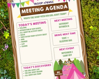Girl Scout Meeting Agenda Printable - Editable Meeting Agenda - Girl Scout Printable - Instant Download and Edit File with Adobe Reader