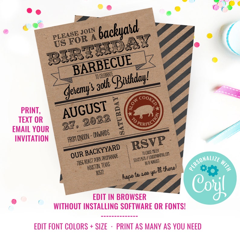 Kraft Paper BBQ Birthday Invitation Summer Barbecue Birthday Barbeque Invitation Instant Download & Edit File with Corjl image 2