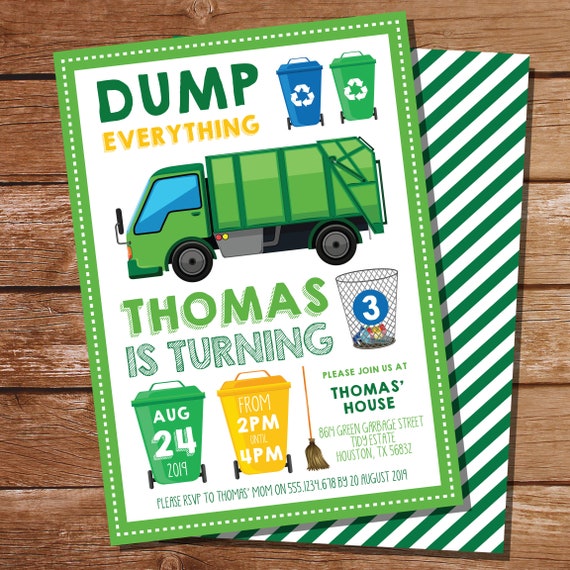 Garbage Truck Party Invitation - Garbage Truck Party invitation - Instant Downloadable and Editable File Il_570xn