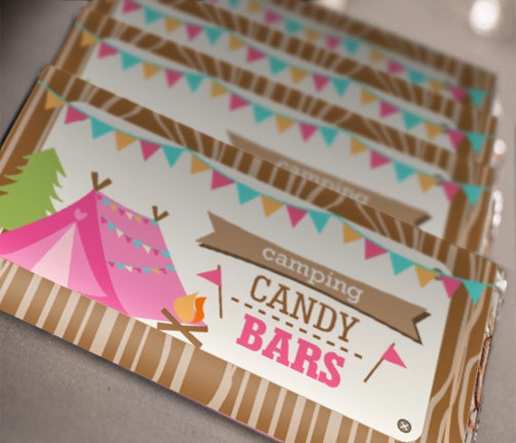 Camping Tent Party Candy Wrappers - Glamping Editable - Instant Download - Editable File - Personalize with Adobe Reader Il_570xn
