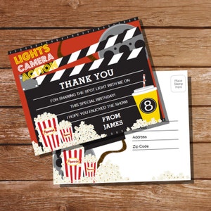 Geburtstagsparty Movie Night Danke-Karte Postkarten Movie Night Party Note Cards Sofortiger Download Datei bearbeiten mit Adobe Reader