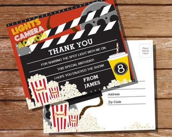 Movie Night Thank You Card Postcards - Movie Night Party Postcards - Instant Download - Edit file at home with Adobe Reader