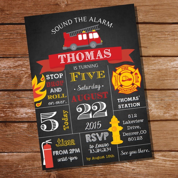 Chalkboard Fireman / Firefighter Birthday Party Invitation - Instant Download and Edit File at home with Adobe Reader - Print at home Il_570xn
