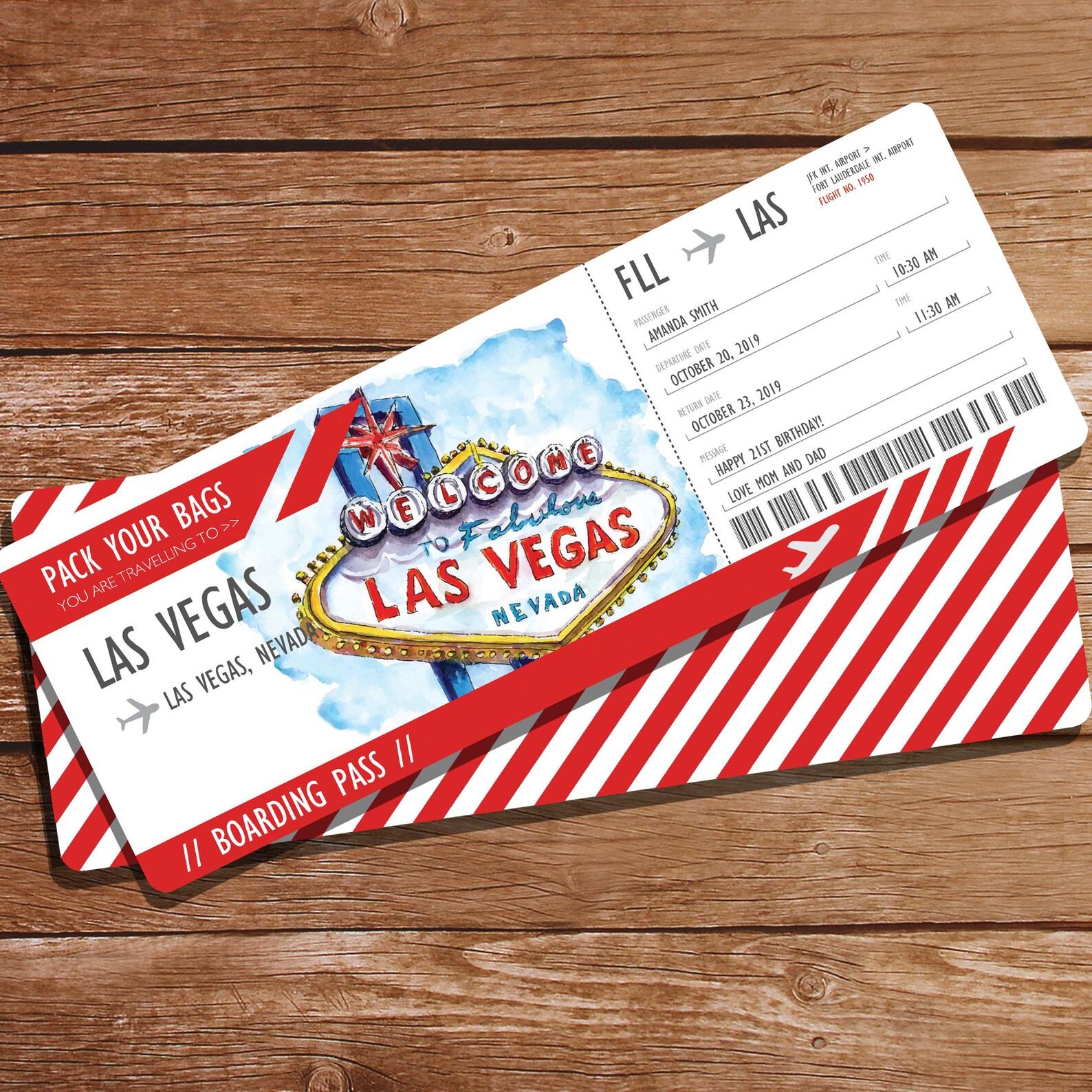 Las Vegas Surprise Vacation Gift Ticket Travel Ticket Etsy