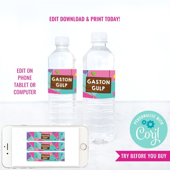 Rock Climbing Girls Party Water Bottle Labels - Indoor Climbing Party Drinks Labels - Instant Download & Edit File in Corjl Il_570xn