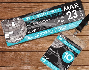 Dance Party Invitation for Boys - Dance Party VIP Badge - Boy Dance Party VIP Pass - Instant Download and Edit File with Adobe Reader