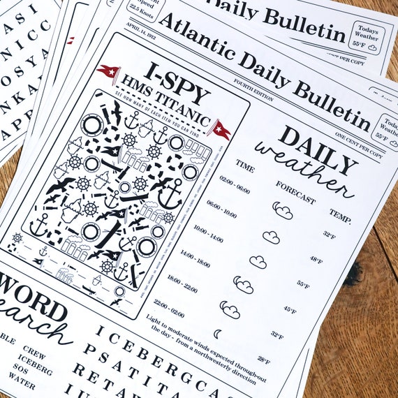 Titanic Party Printable Activity - Titanic Daily Bulletin Activity Sheet - Printable Party Activity - Instant Download and Editable File Il_570xn