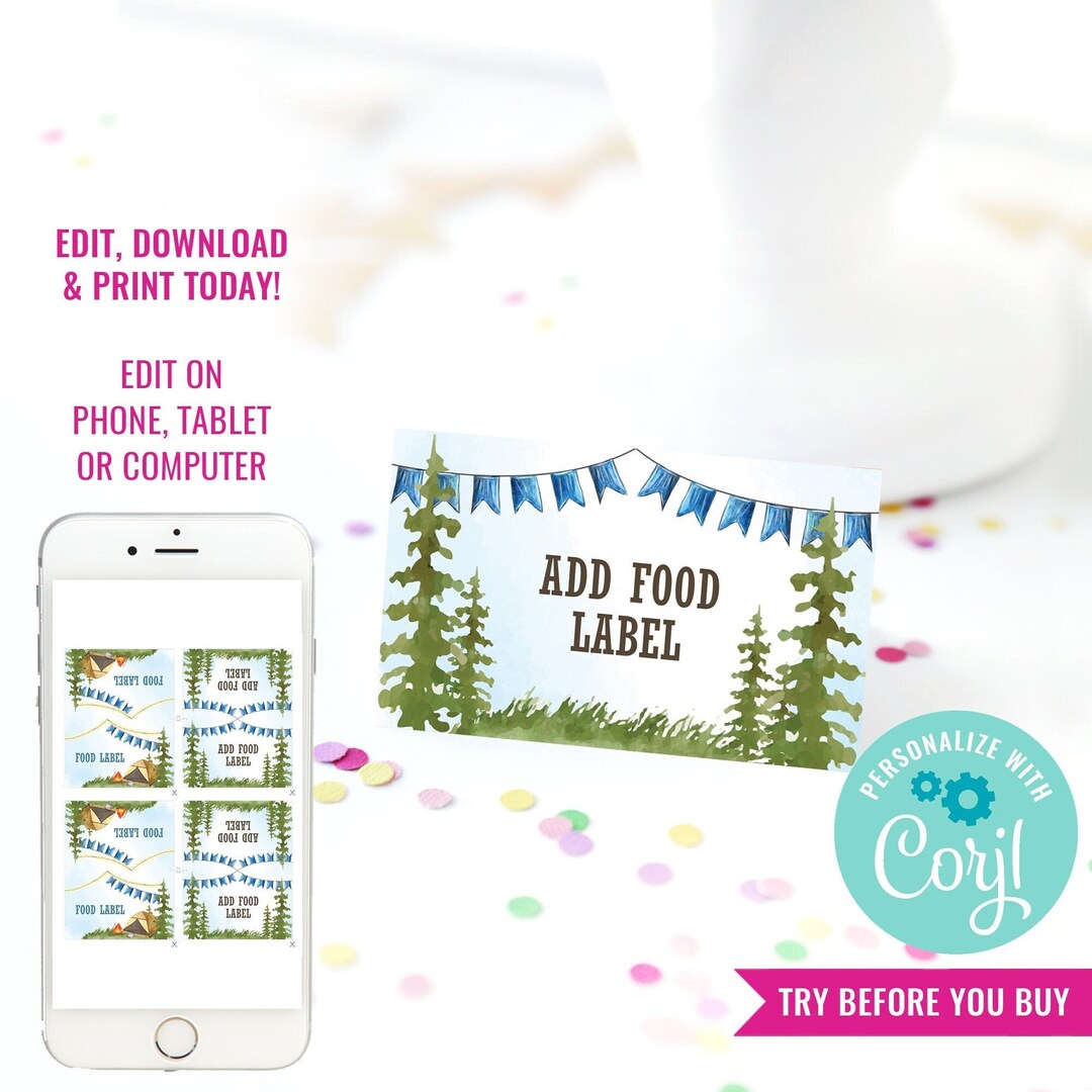 Camping Party Food Labels for a Boy Buffet Cards Food Tags Etsy