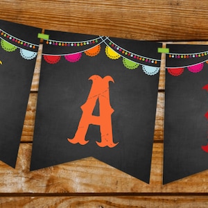 Mexican Fiesta Happy Birthday Banner -  Instantly Downloadable and Editable File - Personalize and Print at home with Adobe Reader